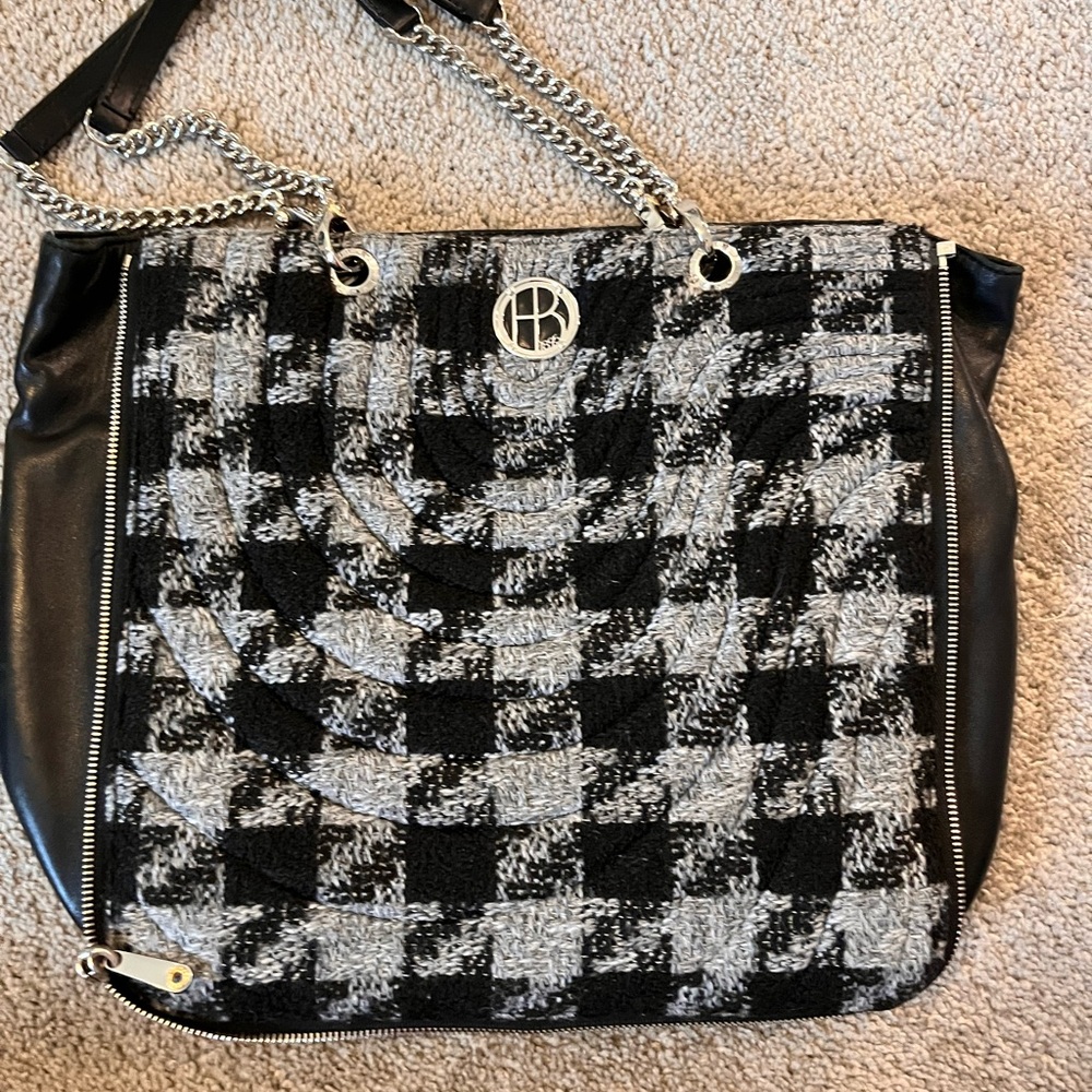 🆕 Henri Bendel No. 7 Quilt Zip Tote Black and Gray Houndstooth Shoulder Bag - Picture 3 of 13